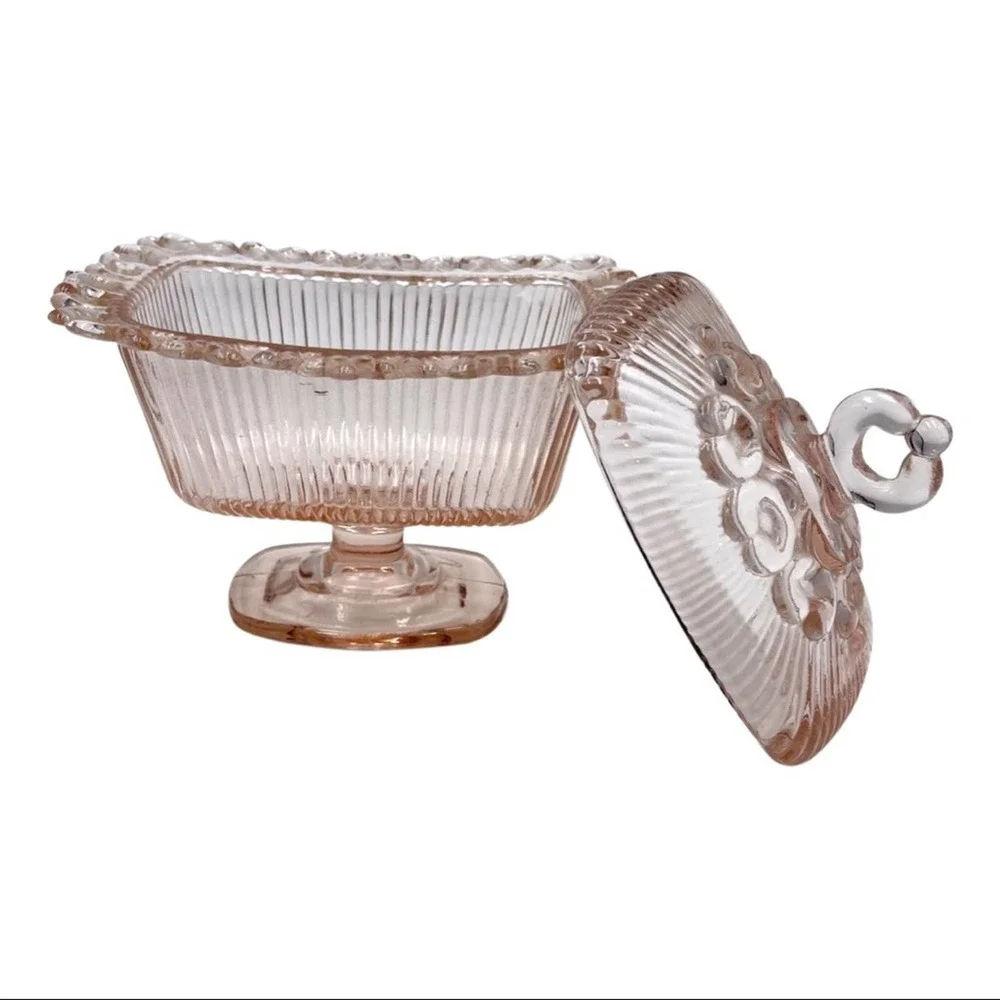 VINTAGE pink glass butter - sauce - grated cheese - container